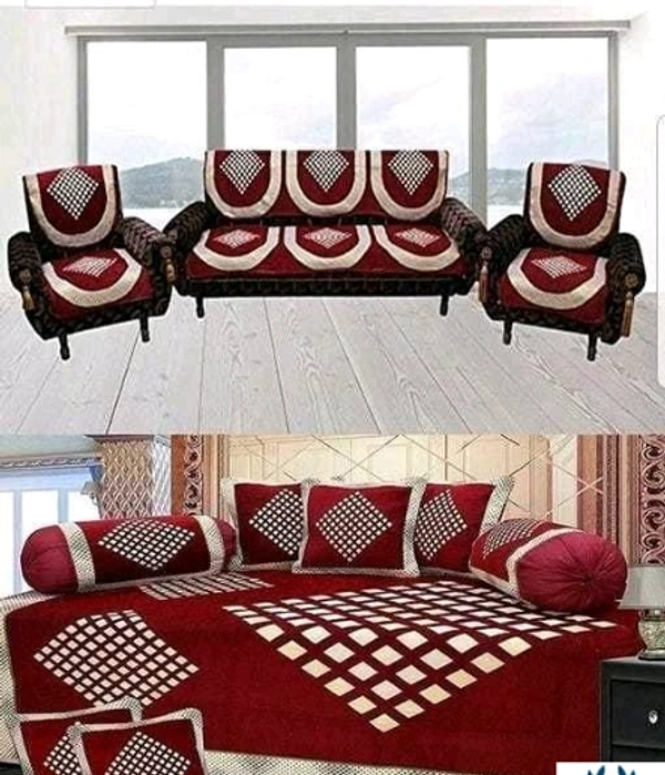 Kanha Décor presents Chenille attractive designer Diwan set which contain 1 bedsheet , 2 bolster with 5 cushion cover & 10 pcs set sofa cover -  Free Size, Chenile, Multipack:1